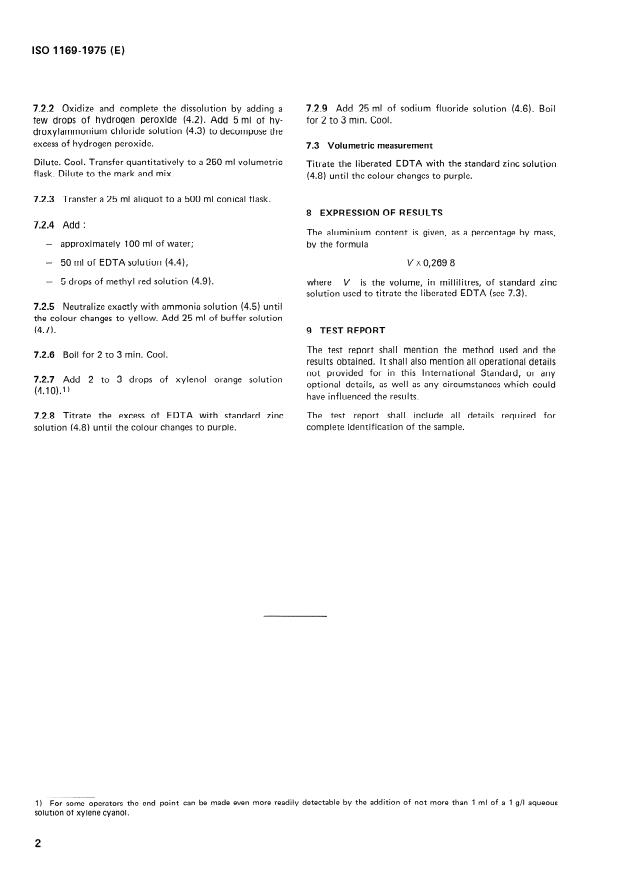 ISO 1169:1975 - Zinc alloys -- Determination of aluminium content -- Volumetric method