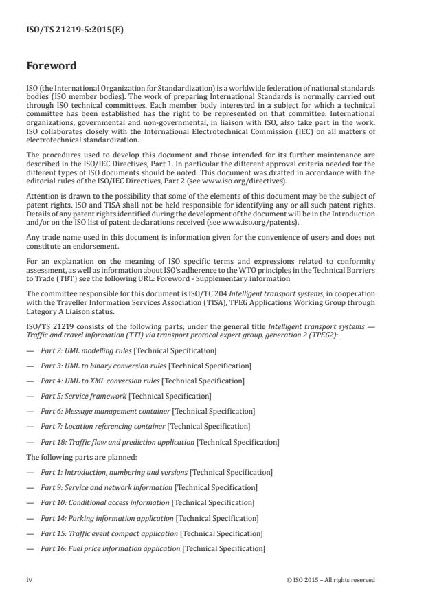 ISO/TS 21219-5:2015 ISO/TS 21219-5:2015 - Intelligent transport systems - Traffic and travel information (TTI) via transport protocol experts group, generation 2 (TPEG2) - Page 4 preview