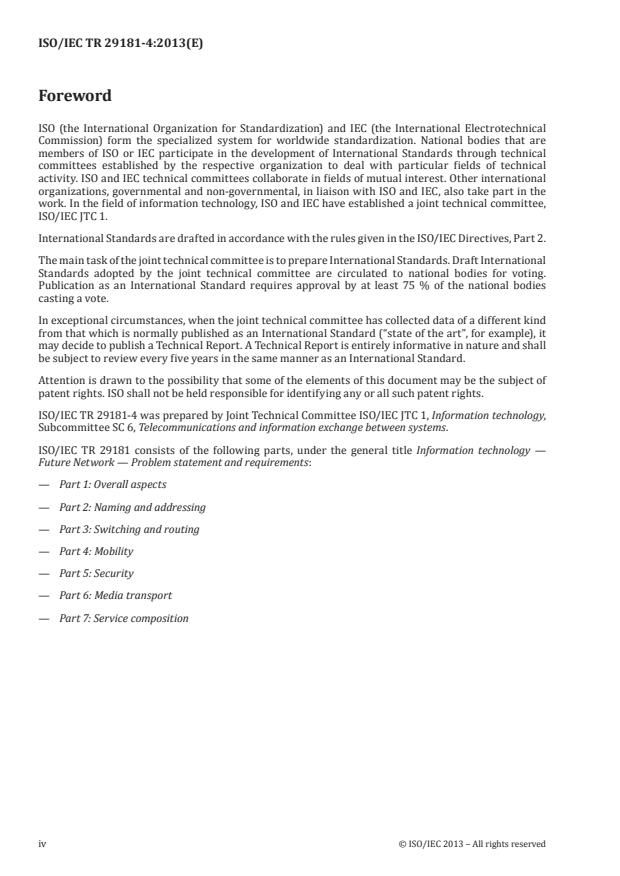 ISO/IEC TR 29181-4:2013 ISO/IEC TR 29181-4:2013 - Information technology -- Future Network -- Problem statement and requirements - Page 4 preview