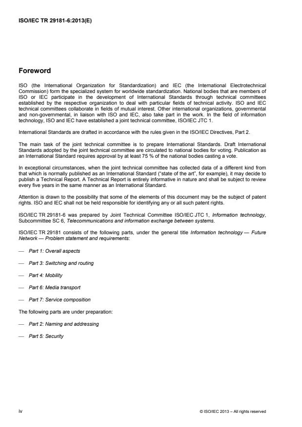 ISO/IEC TR 29181-6:2013 ISO/IEC TR 29181-6:2013 - Information technology -- Future Network -- Problem statement and requirements - Page 4 preview