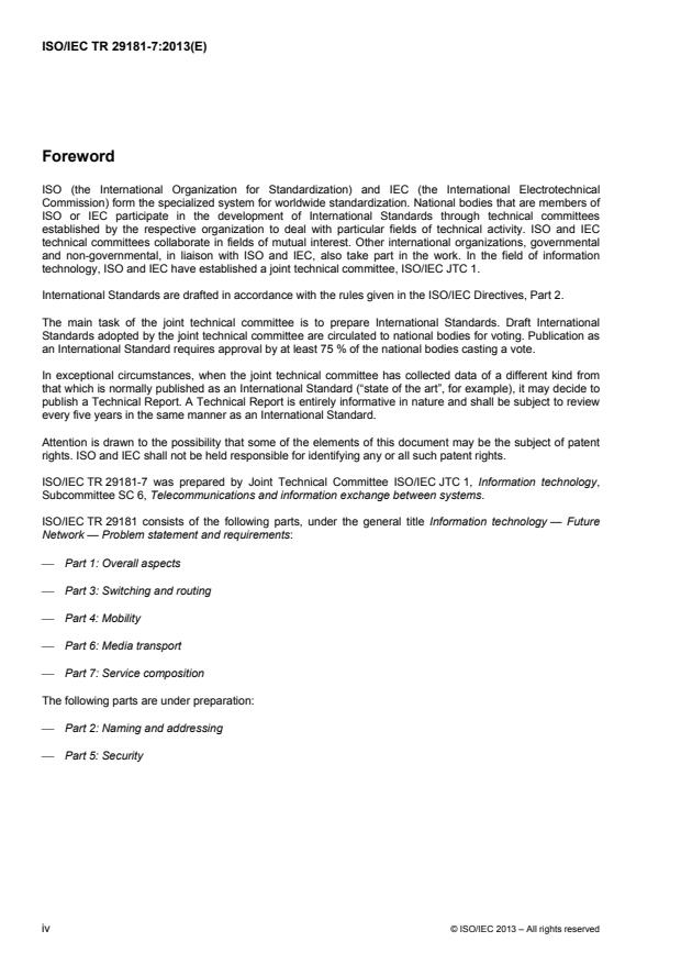 ISO/IEC TR 29181-7:2013 ISO/IEC TR 29181-7:2013 - Information technology -- Future Network -- Problem statement and requirements - Page 4 preview