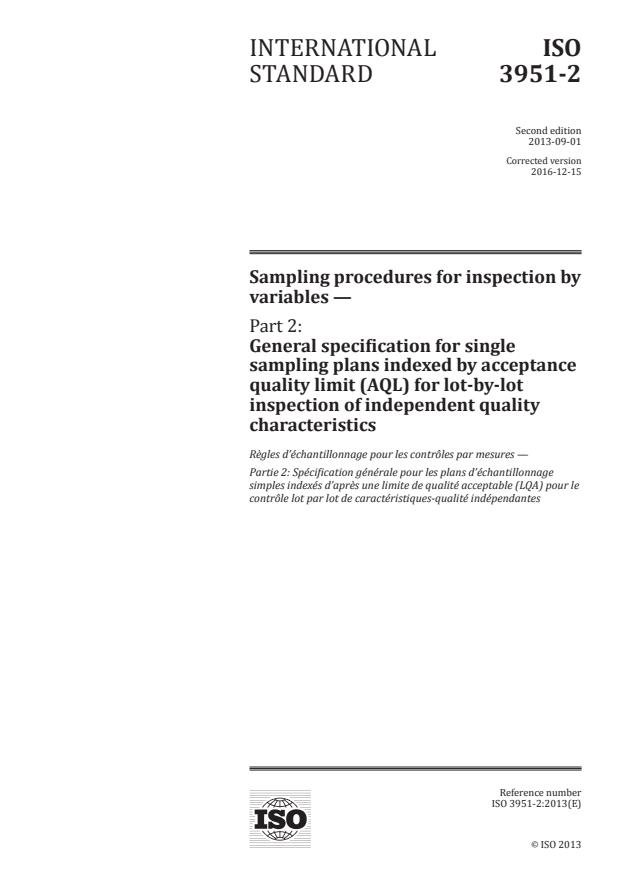 ISO 3951-2:2013 - Sampling procedures for inspection by variables