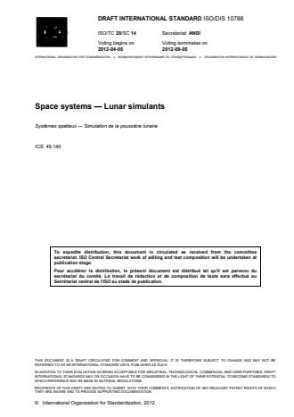ISO 10788:2014 - Space systems -- Lunar simulants