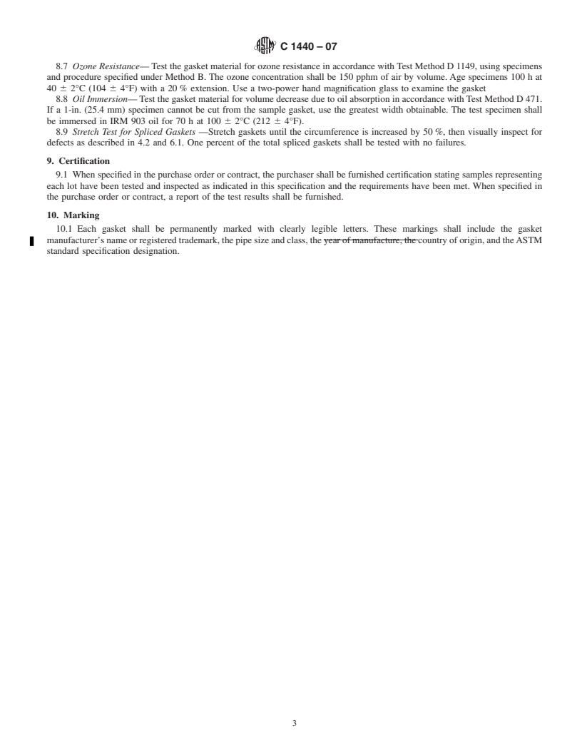 REDLINE ASTM C1440-07 - Standard Specification for Thermoplastic Elastomeric (TPE) Gasket Materials for Drain, Waste, and Vent (DWV), Sewer, Sanitary and Storm Plumbing Systems