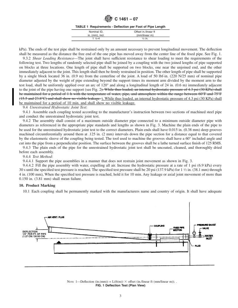 REDLINE ASTM C1461-07 - Standard Specification for Mechanical Couplings Using Thermoplastic Elastomeric (TPE) Gaskets for Joining Drain, Waste, and Vent (DWV), Sewer, Sanitary, and Storm Plumbing Systems for Above and Below Ground Use