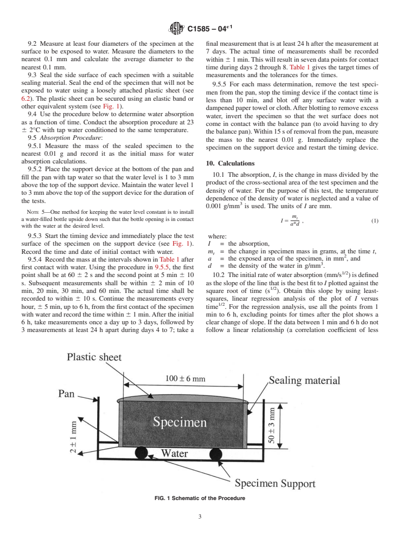 ASTM C1585-04e1 - Standard Test Method for Measurement of Rate of Absorption of Water by Hydraulic-Cement Concretes