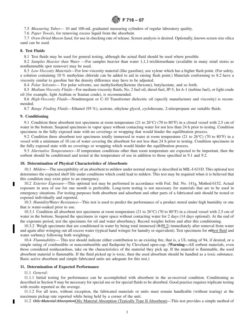 REDLINE ASTM F716-07 - Standard Test Methods for Sorbent Performance of Absorbents