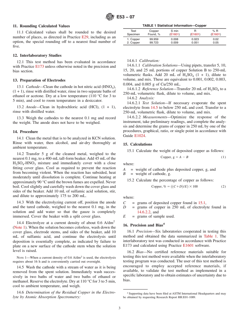 ASTM E53-07 - Standard Test Method for Determination of Copper in Unalloyed Copper by Gravimetry