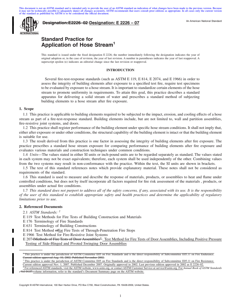 REDLINE ASTM E2226-07 - Standard Practice for Application of Hose Stream