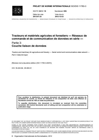 ISO 11783-3:2014 - Tracteurs et matériels agricoles et forestiers -- Réseaux de commande et de communication de données en série