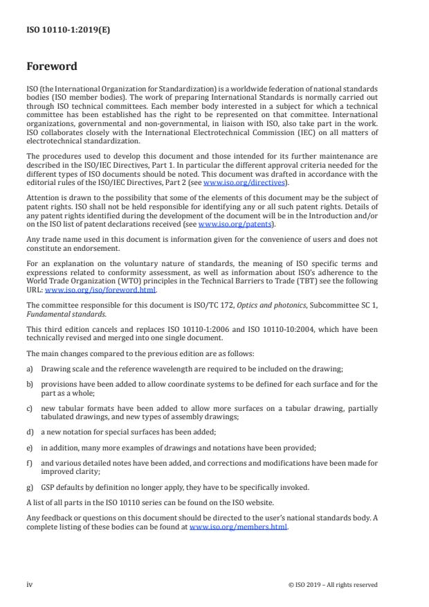 ISO 10110-1:2019 ISO 10110-1:2019 - Optics and photonics -- Preparation of drawings for optical elements and systems - Page 4 preview