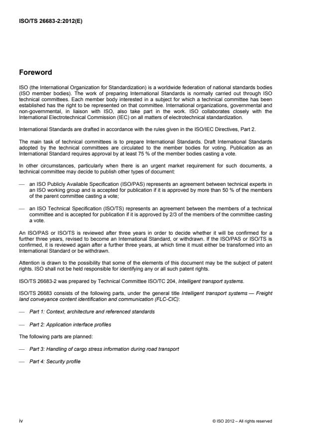 ISO/TS 26683-2:2012 ISO/TS 26683-2:2012 - Intelligent transport systems -- Freight land conveyance content identification and communication (FLC-CIC) - Page 4 preview