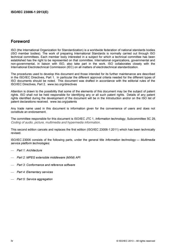 ISO/IEC 23006-1:2013 ISO/IEC 23006-1:2013 - Information technology -- Multimedia service platform technologies - Page 4 preview