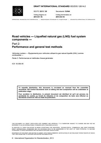 ISO 12614-2:2014 - Road vehicles -- Liquefied natural gas (LNG) fuel system components