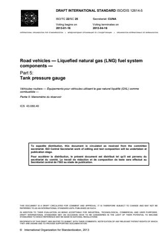 ISO 12614-5:2014 - Road vehicles -- Liquefied natural gas (LNG) fuel system components