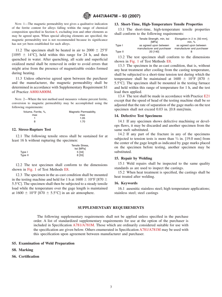 ASTM A447/A447M-93(2007) - Standard Specification for Steel Castings, Chromium-Nickel-Iron Alloy (25-12 Class), for High-Temperature Service