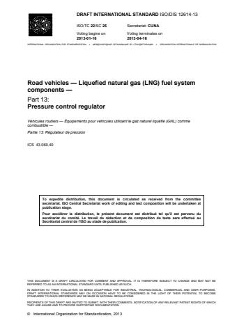 ISO 12614-13:2014 - Road vehicles -- Liquefied natural gas (LNG) fuel system components