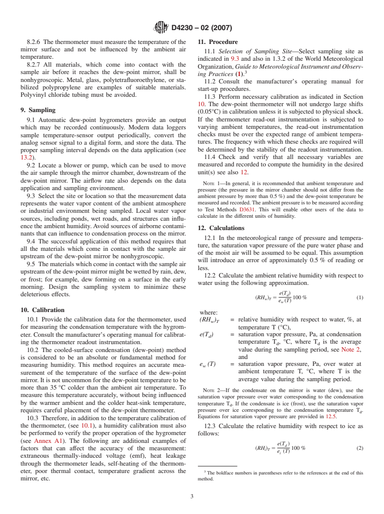 ASTM D4230-02(2007) - Standard Test Method of Measuring Humidity with Cooled-Surface Condensation (Dew-Point) Hygrometer