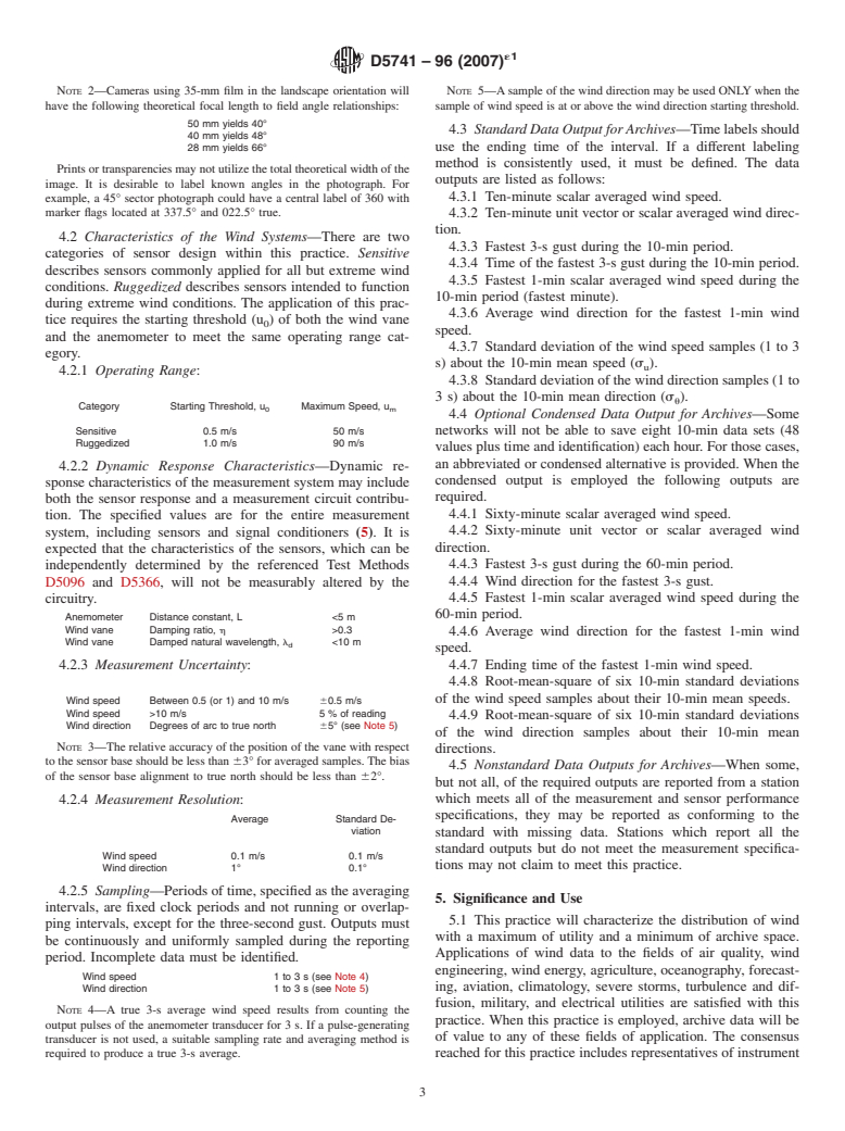 ASTM D5741-96(2007)e1 - Standard Practice for Characterizing Surface Wind Using a Wind Vane and Rotating Anemometer