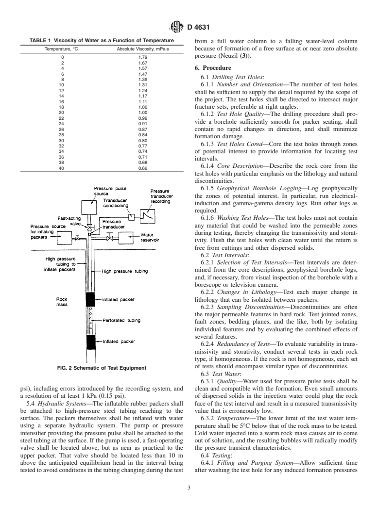 ASTM D4631-95(2000) - Standard Test Method for Determining Transmissivity and Storativity of Low Permeability Rocks by In Situ Measurements Using Pressure Pulse Technique