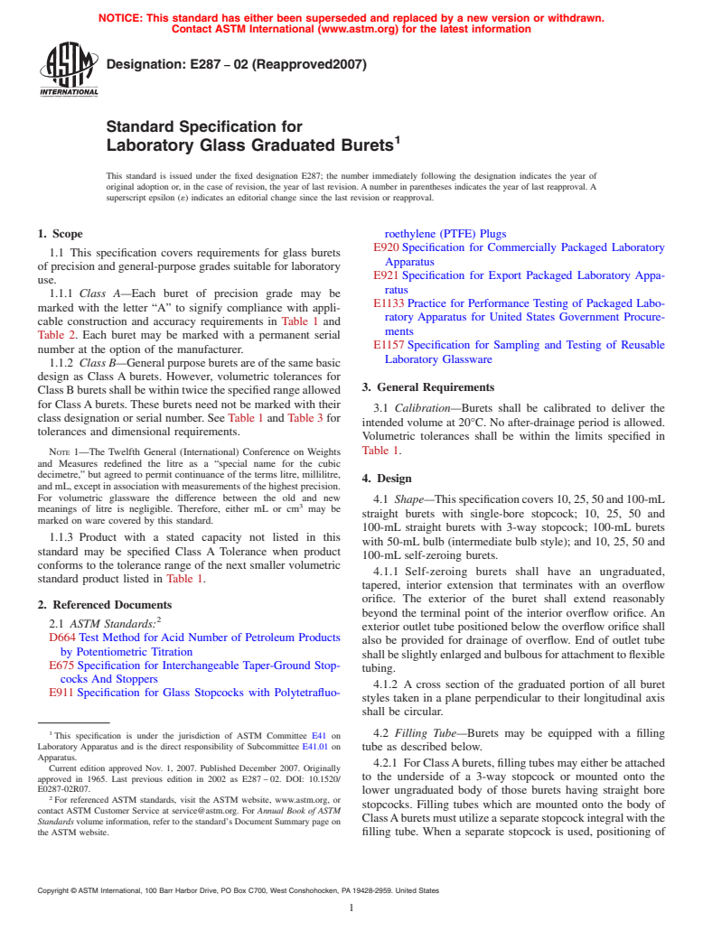 ASTM E287-02(2007) - Standard Specification for Laboratory Glass Graduated Burets