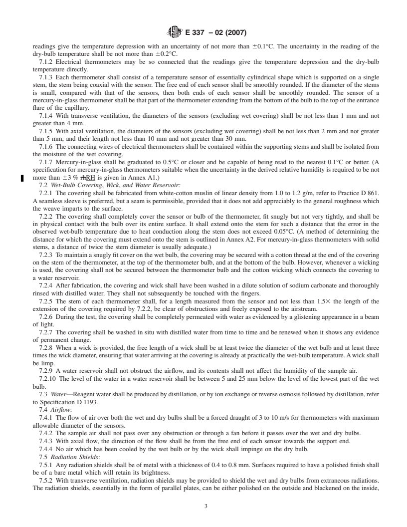 REDLINE ASTM E337-02(2007) - Standard Test Method for Measuring Humidity with a Psychrometer (the Measurement of Wet- and Dry-Bulb Temperatures)