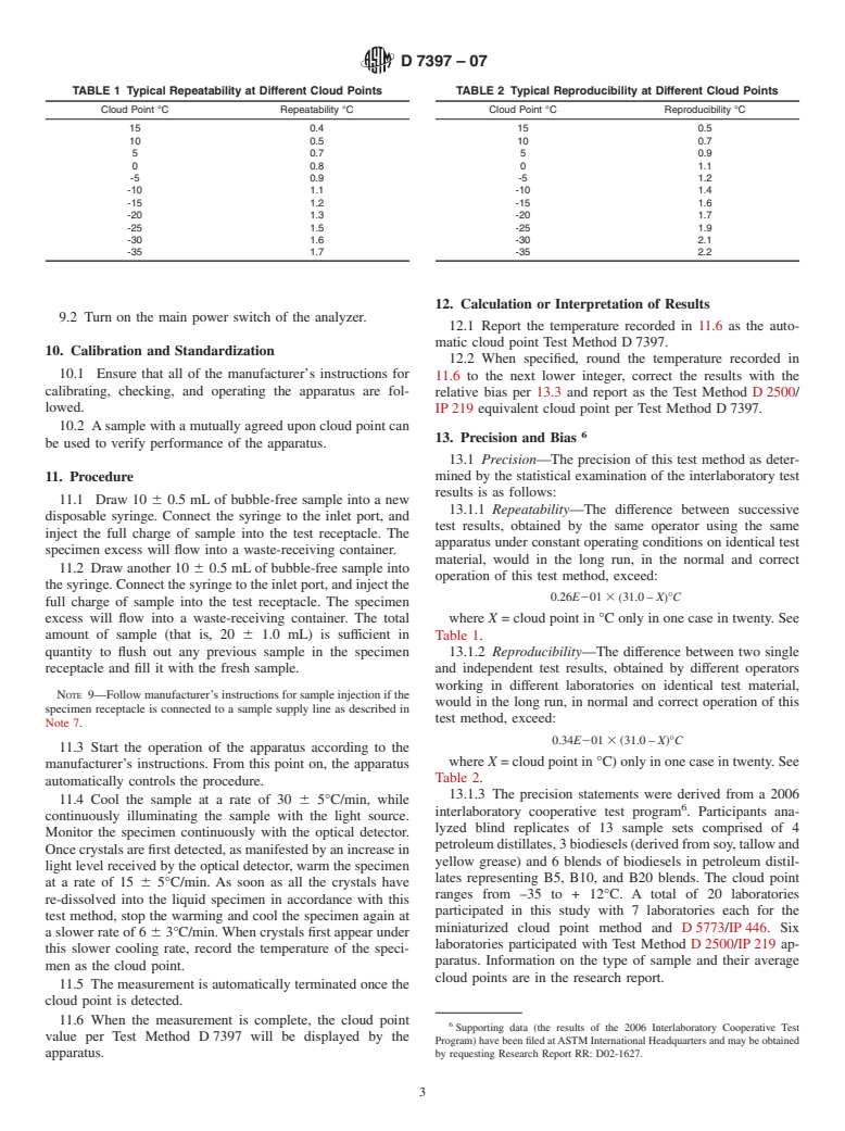 ASTM D7397-07 - Standard Test Method for Cloud Point of Petroleum Products (Miniaturized Optical Method)