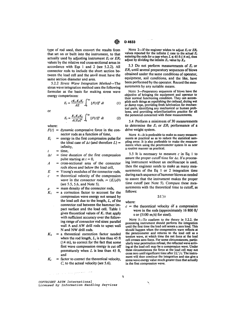 ASTM D4633-86 - Test Method For Stress Wave Energy Measurment For Dynamic Penetrometer Testing Systems (Withdrawn 1995)