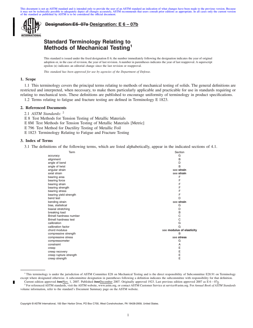 REDLINE ASTM E6-07b - Standard Terminology Relating to Methods of Mechanical Testing