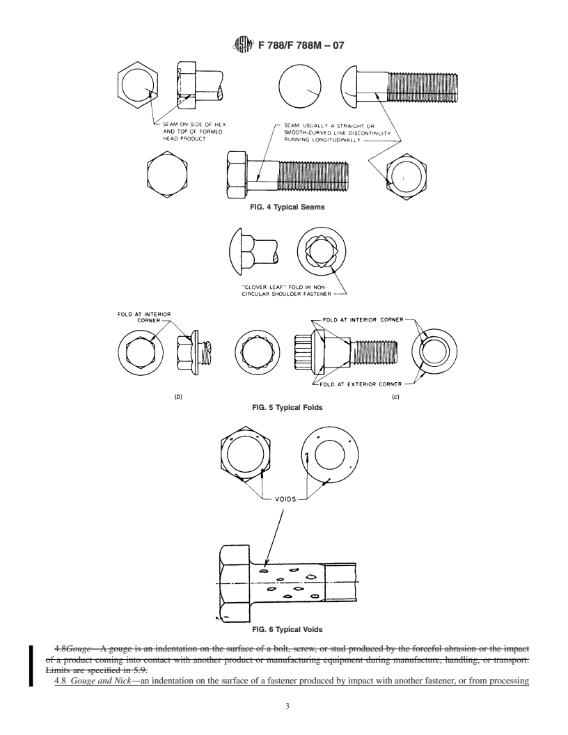 REDLINE ASTM F788/F788M-07 - Standard Specification for Surface Discontinuities of Bolts, Screws, and Studs, Inch and Metric Series