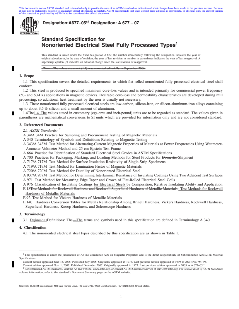 REDLINE ASTM A677-07 - Standard Specification for Nonoriented Electrical Steel Fully Processed Types