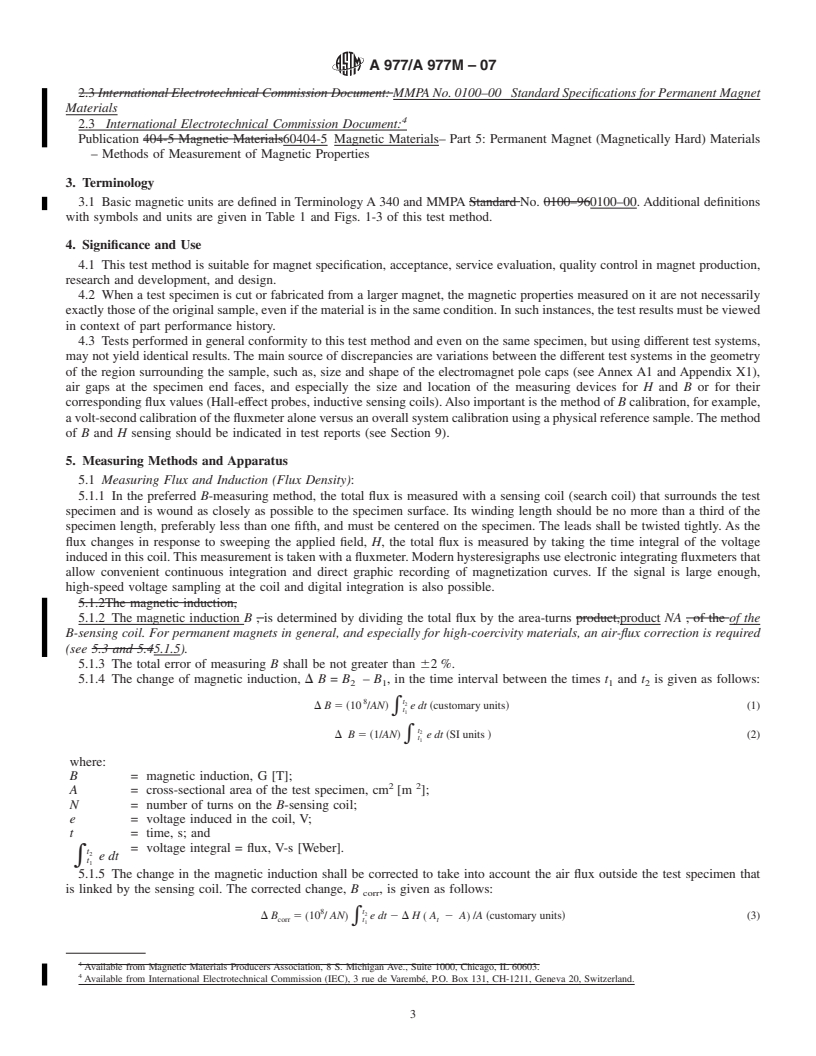 REDLINE ASTM A977/A977M-07 - Standard Test Method for Magnetic Properties of High-Coercivity Permanent Magnet Materials Using Hysteresigraphs