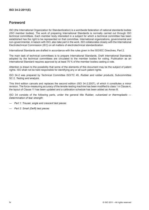 ISO 34-2:2011 ISO 34-2:2011 - Rubber, vulcanized or thermoplastic -- Determination of tear strength - Page 4 preview