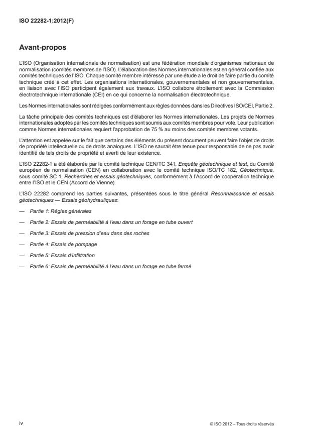 ISO 22282-1:2012 ISO 22282-1:2012 - Reconnaissance et essais géotechniques -- Essais géohydrauliques - Page 4 preview