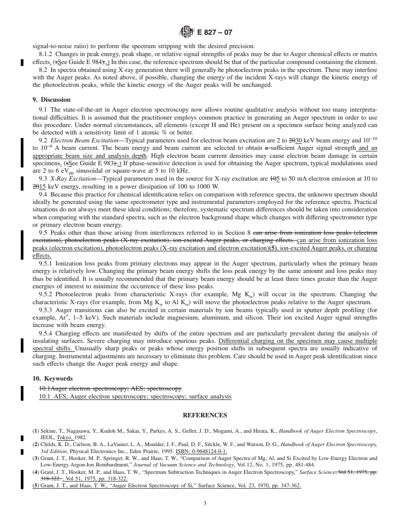 REDLINE ASTM E827-07 - Standard Practice for Identifying Elements by the Peaks in Auger Electron Spectroscopy