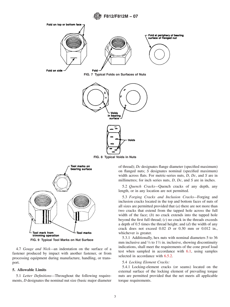 ASTM F812/F812M-07 - Standard Specification for Surface Discontinuities of Nuts, Inch and Metric Series