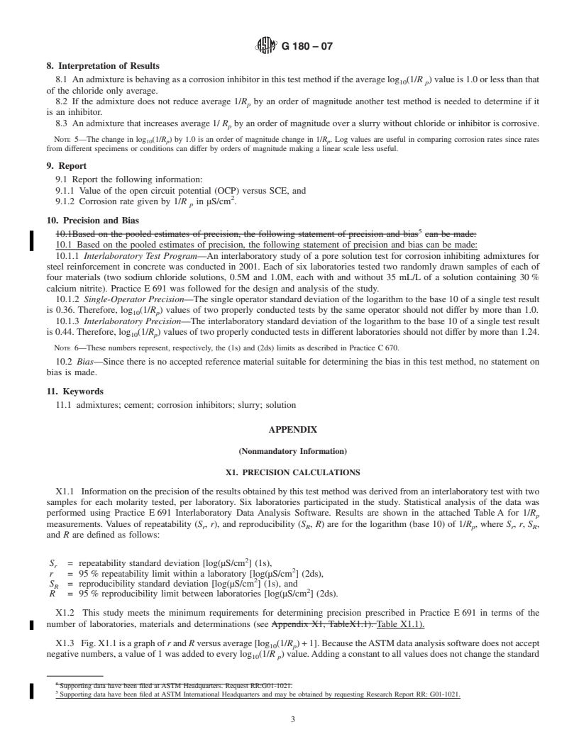 REDLINE ASTM G180-07 - Standard Test Method for Initial Screening of Corrosion Inhibiting Admixtures for Steel in Concrete