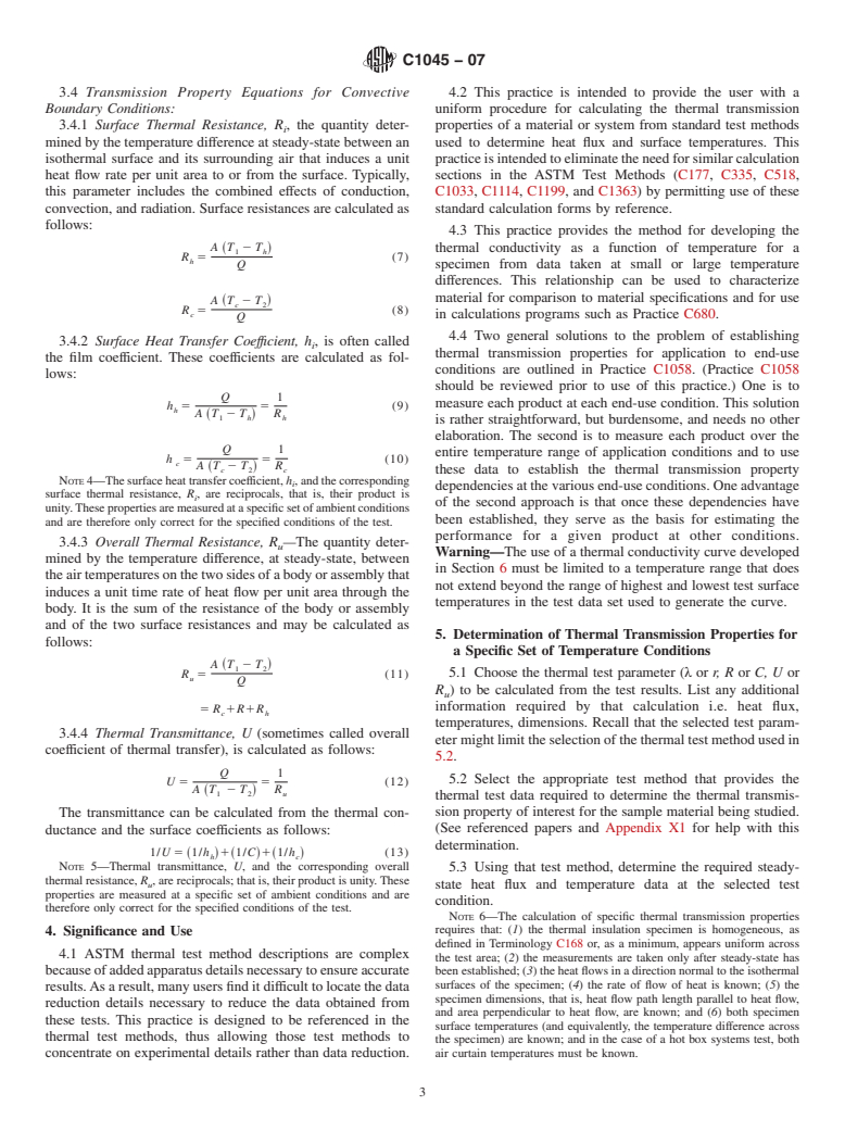 ASTM C1045-07 - Standard Practice for Calculating Thermal Transmission Properties Under Steady-State Conditions