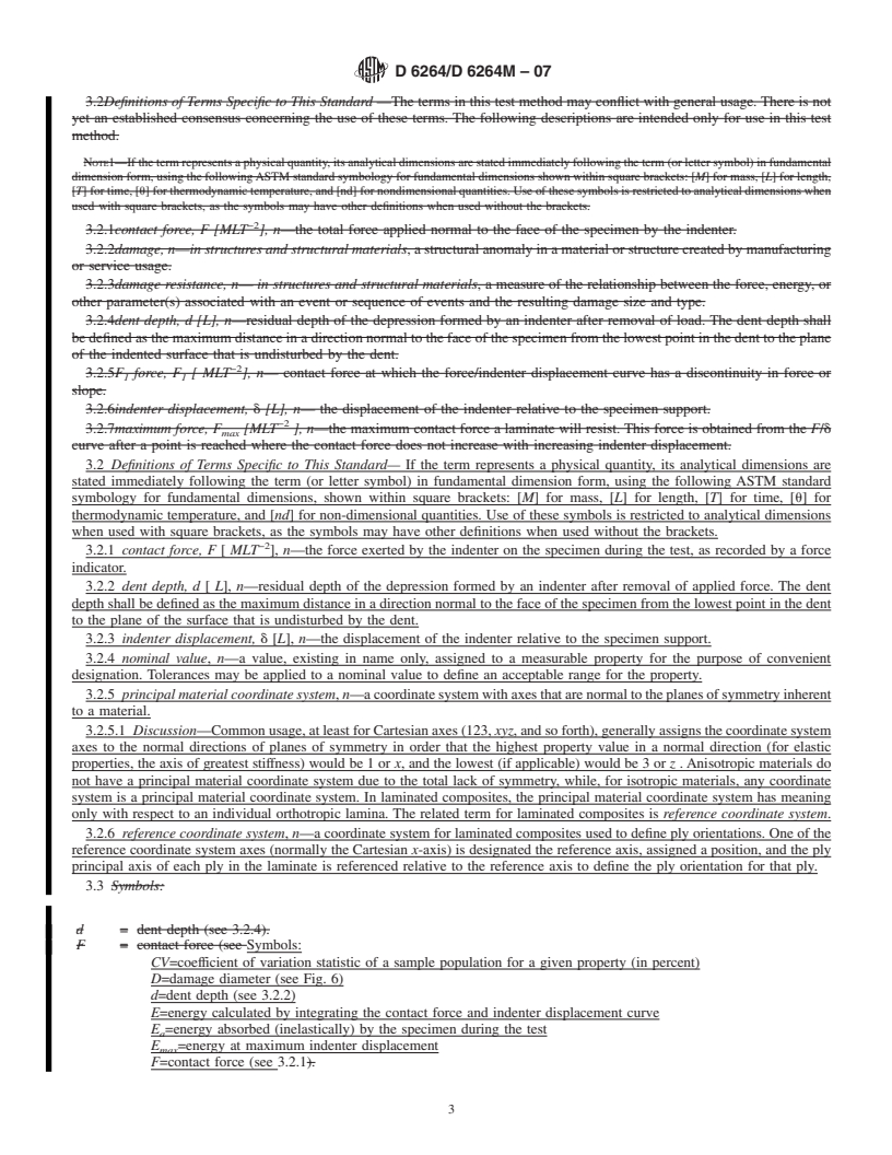 REDLINE ASTM D6264/D6264M-07 - Standard Test Method for Measuring the Damage Resistance of a Fiber-Reinforced Polymer-Matrix Composite to a Concentrated Quasi-Static Indentation Force