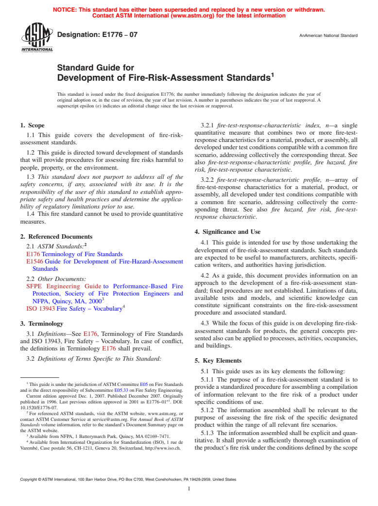 ASTM E1776-07 - Standard Guide for Development of Fire-Risk-Assessment Standards