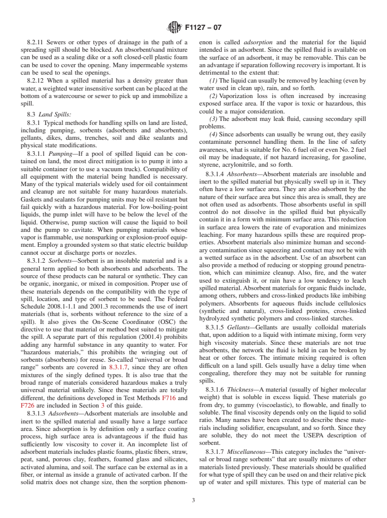 ASTM F1127-07 - Standard Guide for Containment of Hazardous Material Spills by Emergency Response Personnel