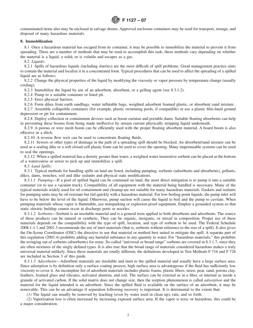 REDLINE ASTM F1127-07 - Standard Guide for Containment of Hazardous Material Spills by Emergency Response Personnel