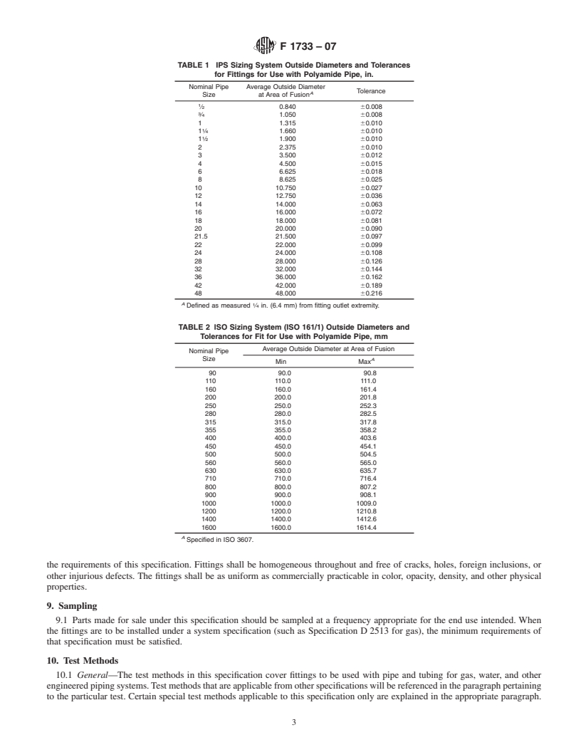 REDLINE ASTM F1733-07 - Standard Specification for Butt Heat Fusion Polyamide(PA) Plastic Fitting for Polyamide(PA) Plastic Pipe and Tubing