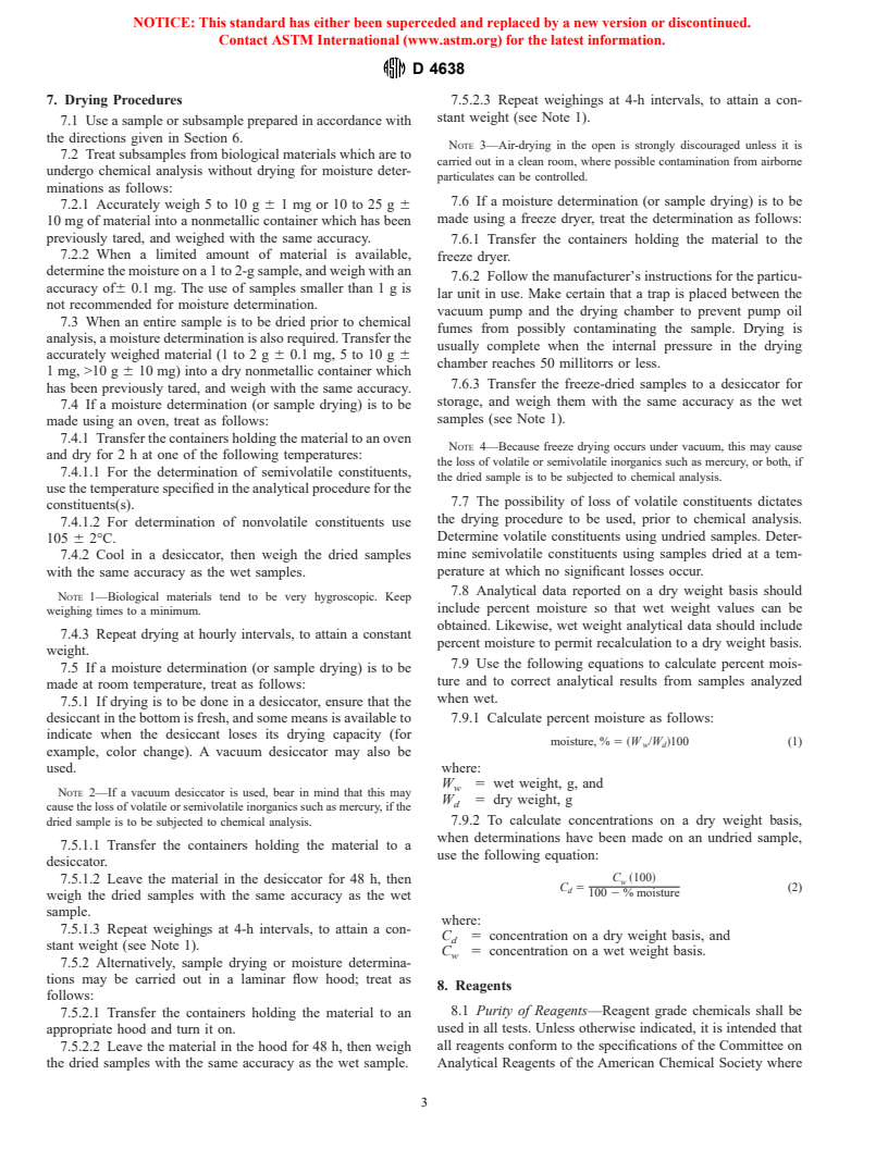 ASTM D4638-95a(1999) - Standard Guide for Preparation of Biological Samples for Inorganic Chemical Analysis