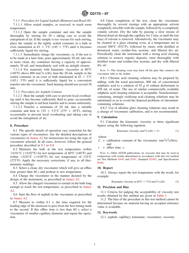 ASTM D2170-07 - Standard Test Method for  Kinematic Viscosity of Asphalts (Bitumens)