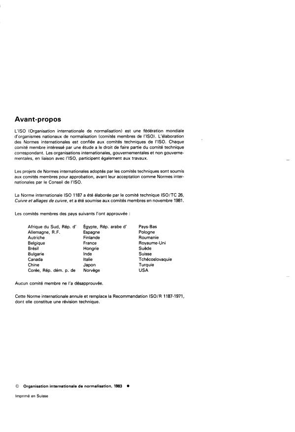 ISO 1187:1983 ISO 1187:1983 - Alliages de cuivre spéciaux corroyés -- Composition chimique et formes des produits corroyés - Page 2 preview