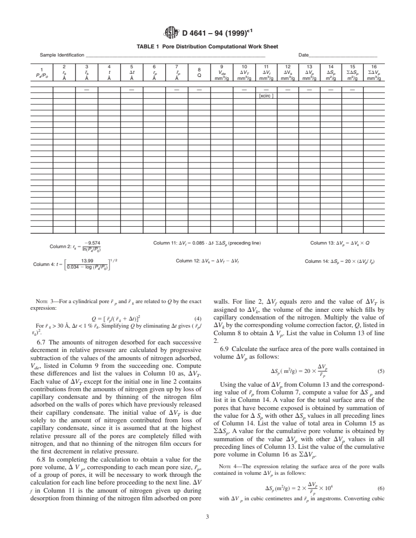 ASTM D4641-94(1999)e1 - Standard Practice for Calculation of Pore Size Distributions of Catalysts from Nitrogen Desorption Isotherms