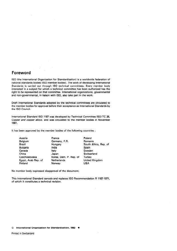 ISO 1187:1983 ISO 1187:1983 - Special wrought copper alloys -- Chemical composition and forms of wrought products - Page 2 preview