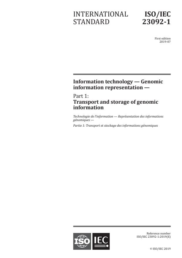 ISO/IEC 23092-1:2019 - Information technology -- Genomic information representation