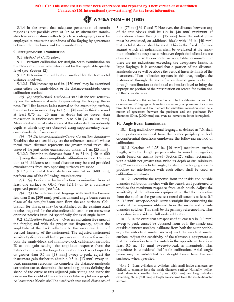 ASTM A745/A745M-94(1999) - Standard Practice for Ultrasonic Examination of Austenitic Steel Forgings